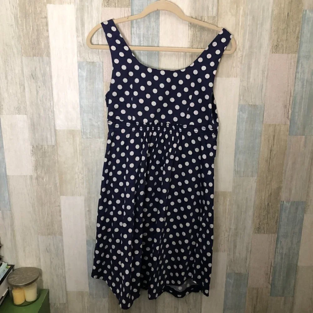 Anthropologie Vanessa Virginia Blue & White Polka Dot Midi Dress Women's size 6 - Picture 5 of 9